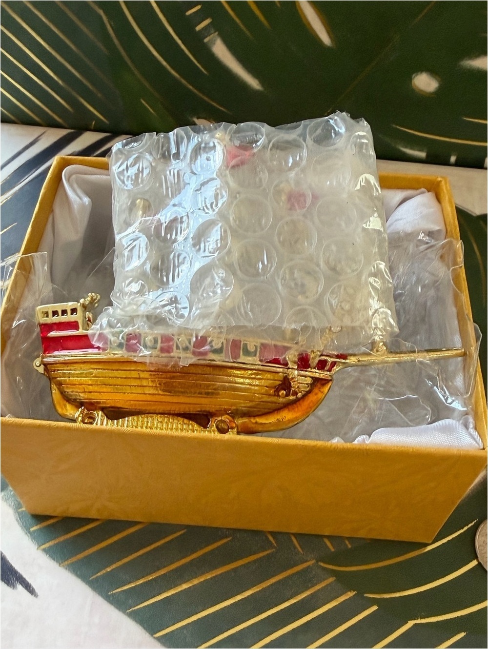 Pirate Ship Trinket Box Crystal Enamel Treasure Keepsake NIB - Picture 2 of 9